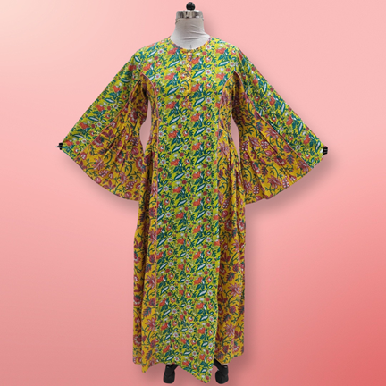 2XL/3XL Mahdis Printed Cotton Dress 57&quot; Long Jalabiya