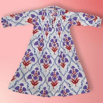 4-5 Year Sparrow Printed Cotton Girls Dress 34&#39;&#39; Long Jalabiya