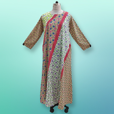 S/M Nury Crystal Multi Printed Cotton Dress 56&quot; Long Jalabiya