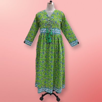 S/XS  Beach Printed Cotton Dress 57&quot; Long Jalabiya