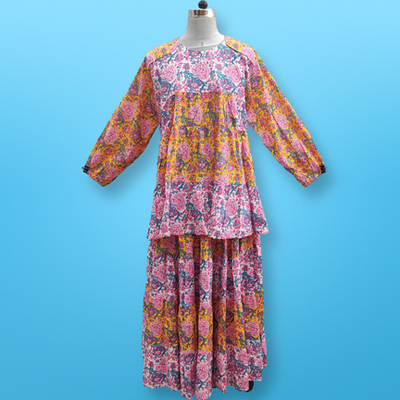 L/XL Jarif Printed Cotton Top and Skirts Pcs Set