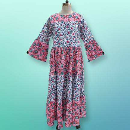 S/M Moon Printed Cotton Dress 57&quot; Long Jalabiya