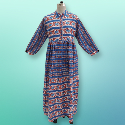 L/XL Special Printed Cotton Dress 57&quot; Long Sleeves Jalabiya
