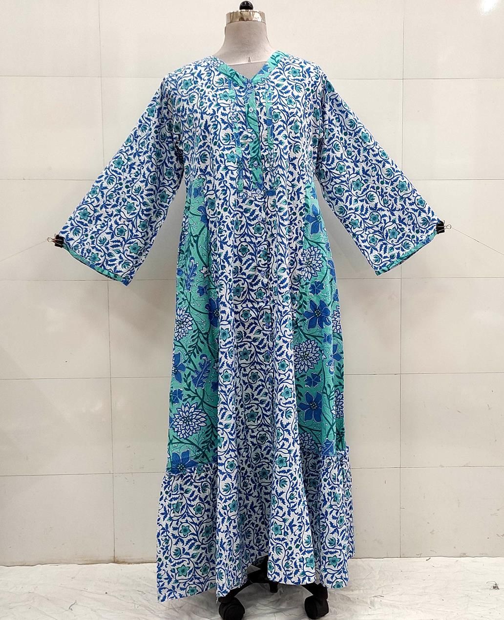 L/XL Tulip Printed Cotton Dress 57&quot; Long Jalabiya