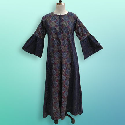 L/XL Marry Printed Cotton Dress 57&quot; Long Jalabiya