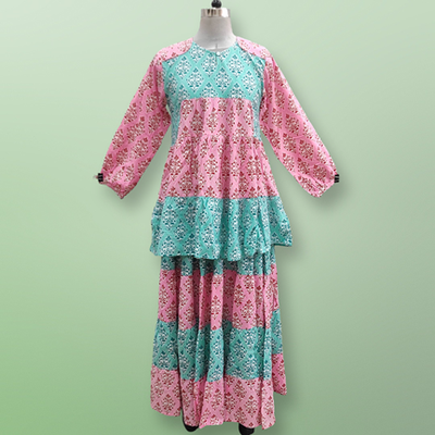 XS/S Jarif Printed Cotton Top and Skirts Pcs Set