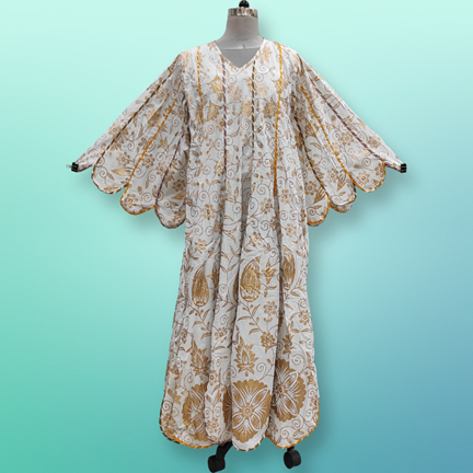 L/XL Meher Gold Printed Cotton Dress 57&quot; Long Jalabiya