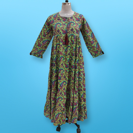 L/XL Razia Printed Cotton Dress 57&quot;Long Jalabiya