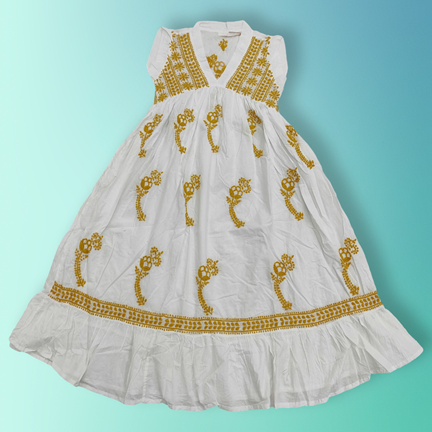 12-13 Year Amani Embroidery Cotton Dress 50&quot; Short Sleeves Jalabiya