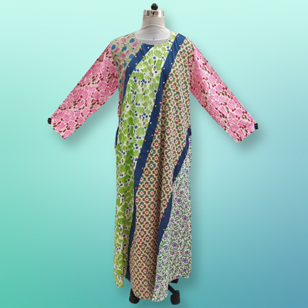 2XL/3XL Nury Multi Printed Cotton Dress 56&quot; Long Jalabiya