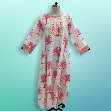 S/M Ejlal Printed Cotton Dress 57&quot; Long Jalabiya