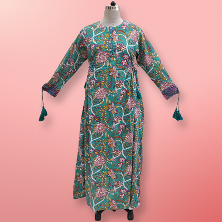 L/XL Jasmine Printed Cotton Dress 57&quot;Long Jalabiya