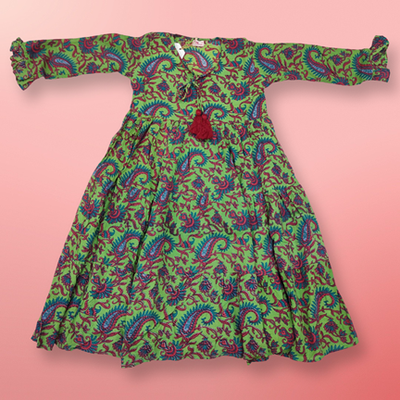 6-7 Year Razia Printed Cotton Girls Dress 38&quot; Long Jalabiya