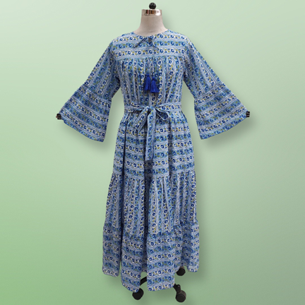 L/XL Abiya Printed Cotton Dress 57&quot; Long Jalabiya
