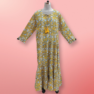 L/XL Razia Printed Cotton Dress 57&quot;Long Jalabiya