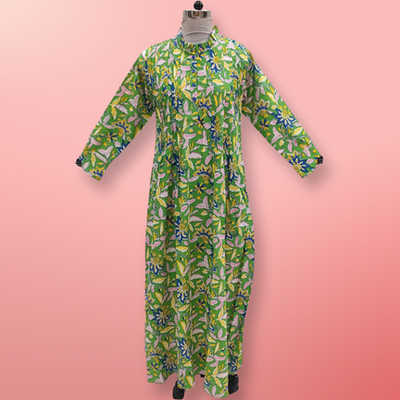 S/M Asra Printed Cotton Dress 57&quot; Long Jalabiya