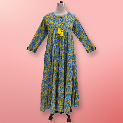 L/XL Razia Printed Cotton Dress 57&quot;Long Jalabiya