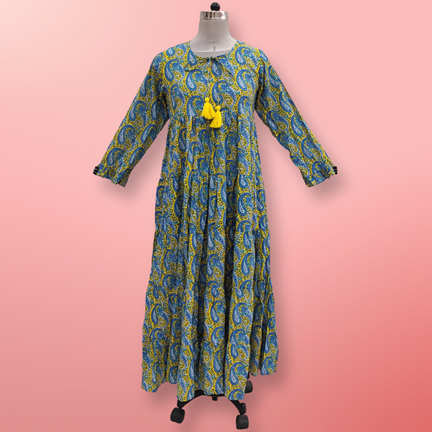 L/XL Razia Printed Cotton Dress 57&quot;Long Jalabiya