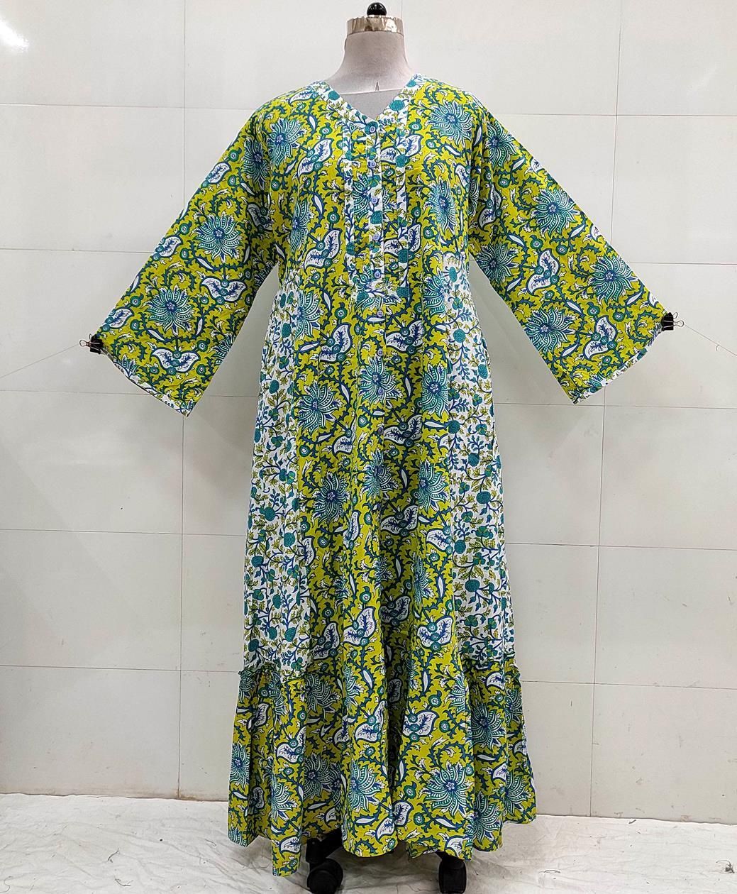 L/XL Tulip Printed Cotton Dress 57&quot; Long Jalabiya