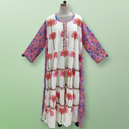 L/XL Ebili Multi Printed Cotton Dress 57&quot; Long Jalabiya