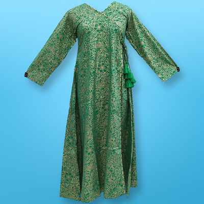 S/M Qifa Gold Printed Cotton Dress 57&quot; Long Jalabiyas