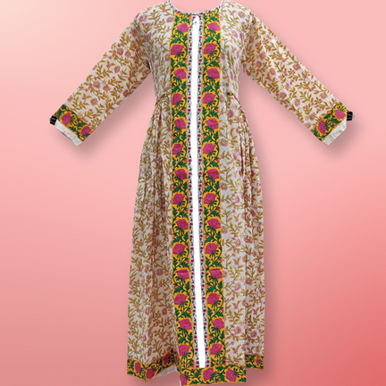 S/M Bhopali Printed Cotton Dress 57&quot; Long Jalabiya