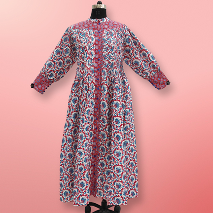 S/M  Aafreen Printed Cotton Dress 57&quot; Long Jalabiya