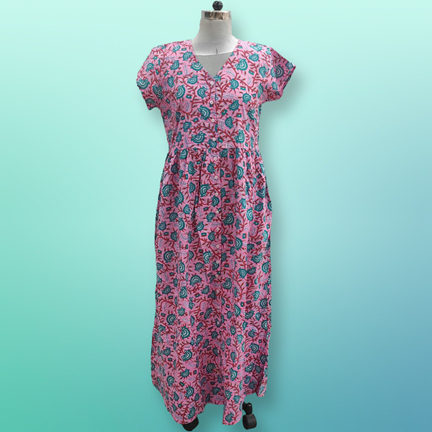 S/M Precious Printed Cotton Jalabiya Dress 57&quot; Long