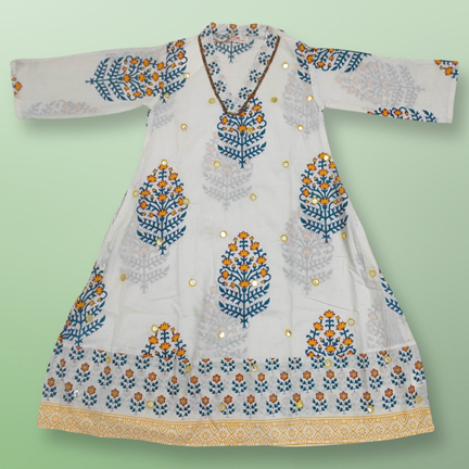 4-5 Year Teena Printed Cotton Girls Dress 34&quot; Long Jalabiya