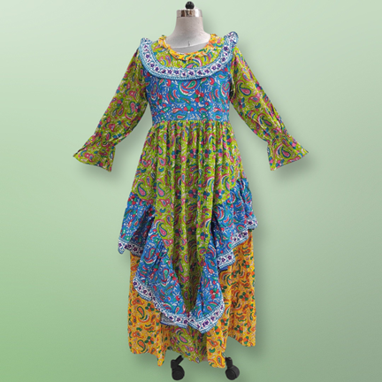 L/XL Jalila Printed Cotton Dress 57&quot; Long Jalabiya