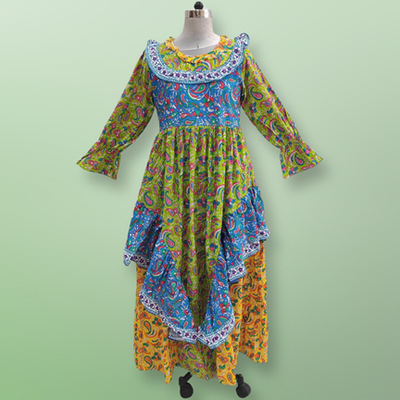 L/XL Jalila Printed Cotton Dress 57&quot; Long Jalabiya