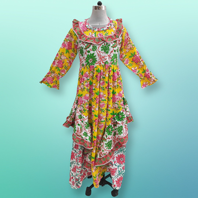 XS/S Jalila Printed Cotton Dress 54&quot; Long Jalabiya