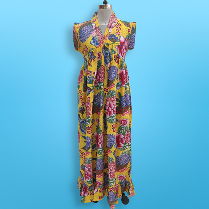 S/M Amani Printed Cotton Dress 57&quot; Short Sleeves Jalabiya