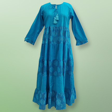 S-M Razia Printed Cotton Dress 57&quot; Long Jalabiya