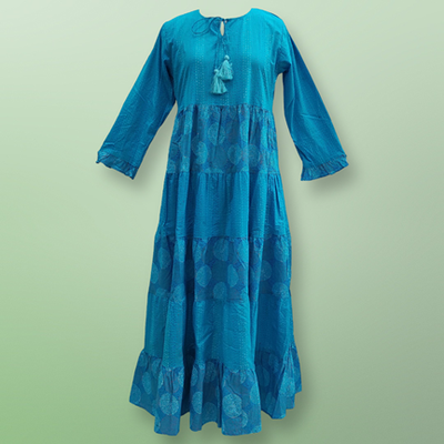S-M Razia Printed Cotton Dress 57&quot; Long Jalabiya
