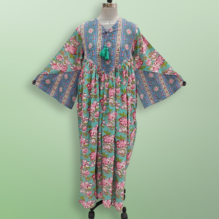 2XL/3XL Naira Printed Cotton Dress 57&quot; Long Jalabiya