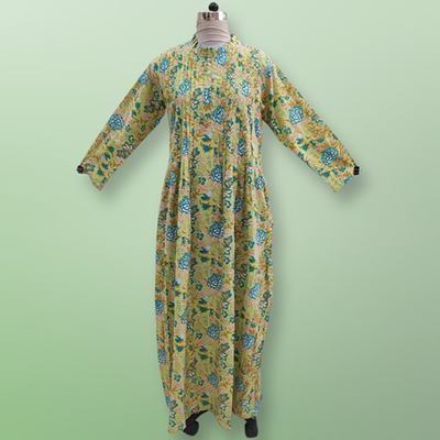 L/XL Asra Printed Cotton Dress 57&quot; Long Jalabiya