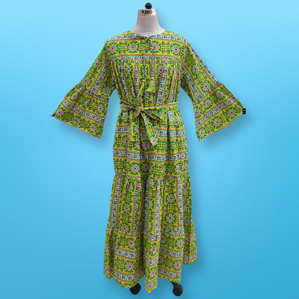 L/XL Abiya Printed Cotton Dress 57&quot; Long Jalabiya