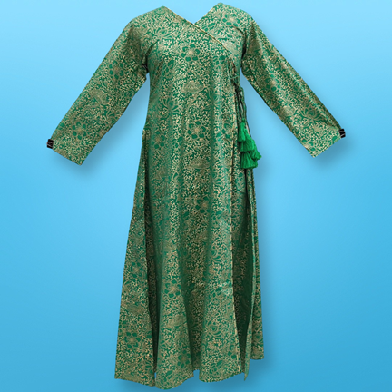L/XL Qifa Gold Printed Cotton Dress 57&quot; Long Jalabiyas