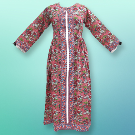 L/XL Bhopali Printed Cotton Dress 57&quot; Long Jalabiya