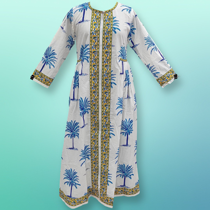 2XL/3XL Bhopali Printed Cotton Dress 57&quot; Long Jalabiya