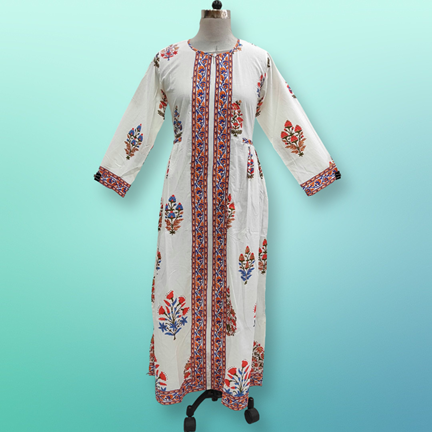 S/M Bhopali Printed Cotton Dress 57&quot; Long Jalabiya