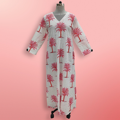 XS/S Khadijah Printed Cotton Dress 54&quot;Long Jalabiya