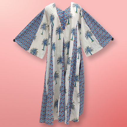 L/XL Payal Printed Cotton Dress 57&quot; Long Jalabiya
