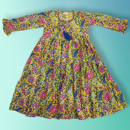 4-5 Year Razia Printed Cotton Girls Dress 34&quot; Long Jalabiya