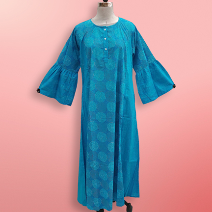 L/XL Marry Printed Cotton Dress 57&quot; Long Jalabiya