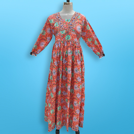 L/XL Haima Printed Cotton Dress 57&quot; Long Jalabiya