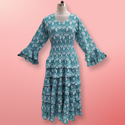 2XL/3XL Jawaria Printed Cotton Dress 57&quot; Long Jalabiya