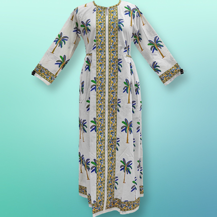 S/M Bhopali Printed Cotton Dress 56&quot; Long Jalabiya
