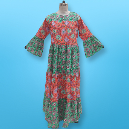 L/XL Moon Printed Cotton Dress 57&quot; Long Jalabiya